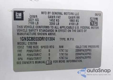 2013 Chevrolet Tahoe Lt из США, поврежденный, VIN 1GNSCBE03DR101384